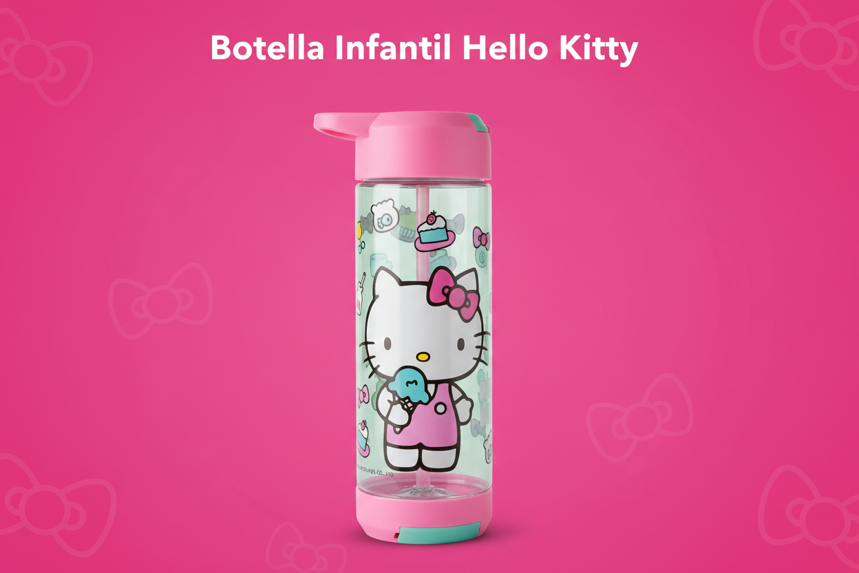 Botella Hello Kitty - Tapa y base rosado intenso